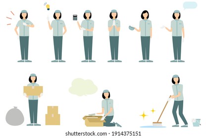 Clean staff 9 pose set, whole body
