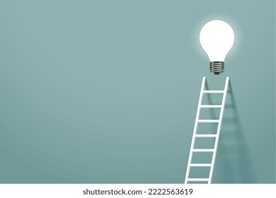 clean step ladder leading towards glowing light bulb idea concept background 