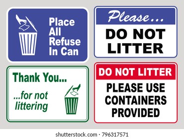 Clean sticker sign for office area (please do not litter, place all refuse in trash receptacles, keep our restroom clean, pitch in put trash in it's place, think keep clean and orderly)