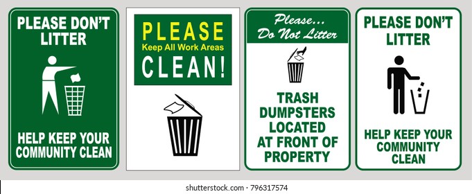 Clean sticker sign for office area (please do not litter, place all refuse in trash receptacles, keep our restroom clean, pitch in put trash in it's place, think keep clean and orderly)