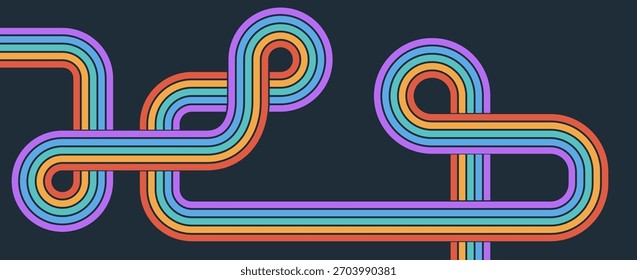 Patrón de rayas limpias del arco iris con curvas groovy y forma mínima. Perfecto para fondos, impresiones y cubiertas de arte.