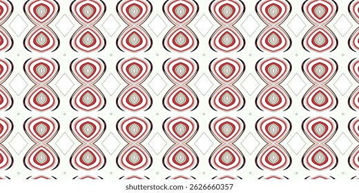 A clean and structured seamless pattern with red geometric symbols on a light blue backdrop.