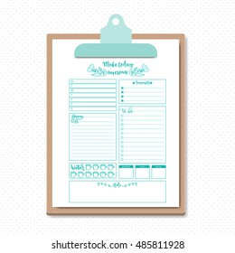 Clean style daily planner vector template. Stationery Design. Cute and simple printable to do list on a clipboard mockup.