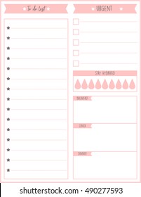 Clean style daily planner vector template. Stationery Design. Cute and simple printable to do list.