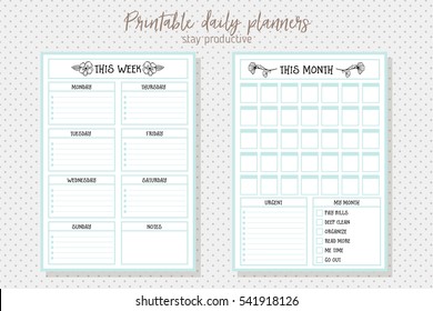 Clean Style Daily Planner Vector Template. Stationery Design. Cute And Simple Printable To Do List.