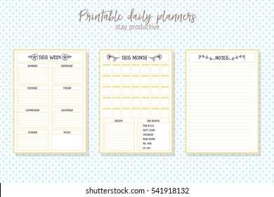 Clean Style Daily Planner Vector Template. Stationery Design. Cute And Simple Printable To Do List.