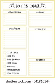 Clean style daily planner vector template. Stationery Design. Cute and simple printable to do list.