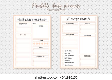 Clean Style Daily Planner Vector Template. Stationery Design. Cute And Simple Printable To Do List.