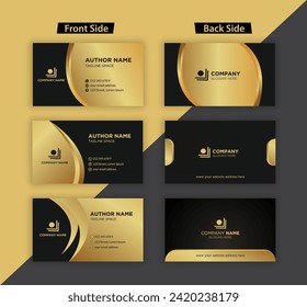 Clean style golden color business card template design or vector visiting card bundle