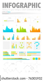 Clean style infographic design elements: bars, charts, labels and others