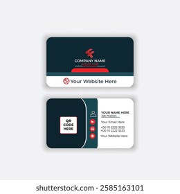 Clean style modern business card template, Modern Business Cards Template with black and white red icons color variation.