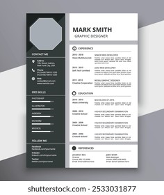 Clean and stylish modern resume cv template design with author photo space