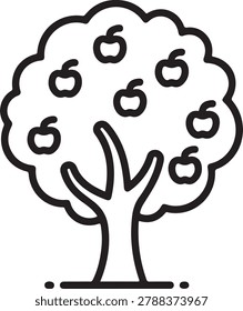 A clean and stylish vector illustration of an apple tree filled with apples, perfect for educational or decorative use.