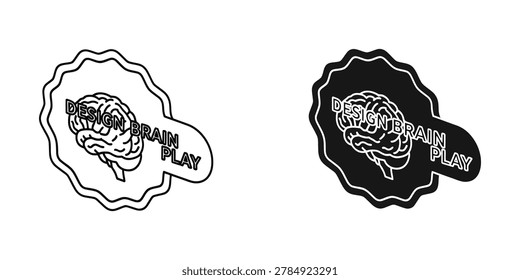 A clean and stylish vector logo featuring a brain inside a speech bubble with the words 'Design Brain Play' in a modern, minimalist style. Two versions shown: white outline and filled black.