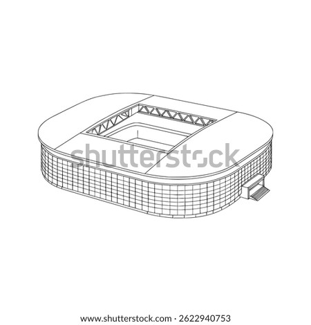 A clean and stylized black and white stadium vector, ideal for sports-themed commercial content, infographics, branding, architecture presentations, or web usage. Stadium Architectural Design