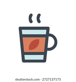 Un icono de taza estilizado limpio con vapor representado en un fondo blanco en un estilo de diseño plano.