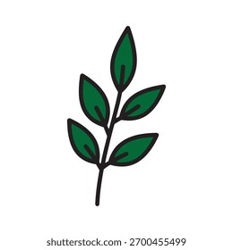 Uma ilustração vetorial limpa e estilizada de um ramo verde folhoso, perfeito para projetos ecológicos, orgânicos e com temática natural.