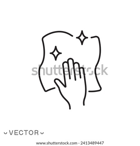 clean surface icon, cleaner wipe cloth, effect shine floor, thin line symbol isolated on white background, editable stroke eps 10 vector illustration