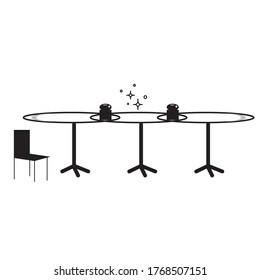 clean surface icon, easy cleaning, thin line symbol on white background, tables and chairs on flat style. 