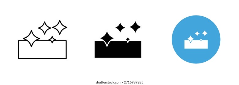 Conjunto de iconos de superficie limpia. brillo, símbolo de superficie de higiene. Icono de limpieza. Ilustración vectorial 