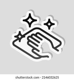 Clean surface, wipe to disinfect, simple icon. Linear sticker, white border and simple shadow on gray background