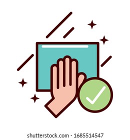 superficies limpias evitan la propagación de la línea de ilustración de vector covid19 e icono de archivo