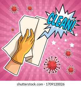 clean surfaces prevention method covid19 pandemic vector illustration design