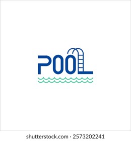 clean swimming pool logo design with water wave and stair icon