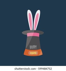 clean symbol modern happy easter holiday with two ears vector of rabbit or bunny icon in a conceptual & creativity hat illustration like a greeting card on flat design model