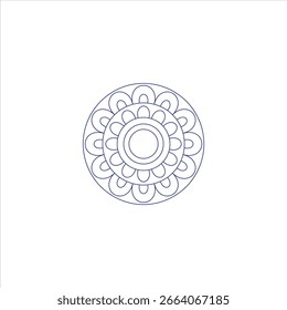 Un diseño geométrico limpio y simétrico con un círculo central rodeado de patrones intrincados y repetitivos. Adecuado para diversas aplicaciones decorativas y de marca.