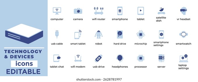 Clean tech and device icons for apps, websites, and UI design
