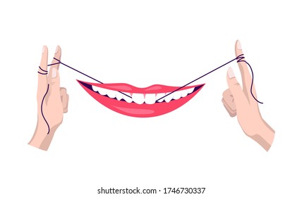 Clean teeth. Dental floss. Use hygiene floss for
