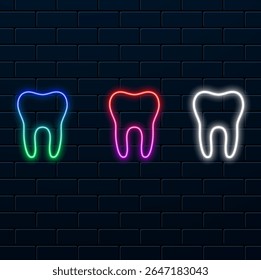 Clean teeth symbols teeth vector icons. neon style.Teeth icons set. neon style.Dentistry. Dental treatment.
