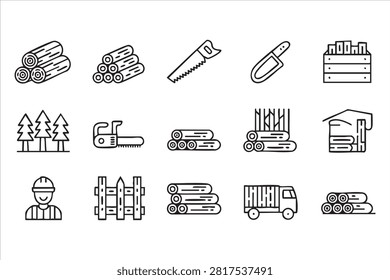 Clean Timber and Lumber Outline Icon Pack for Construction Concepts
