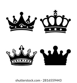 A clean and timeless collection of four classic crown designs. These simple vector silhouettes are perfect for universal branding educational materials and minimalist graphic design projects.
