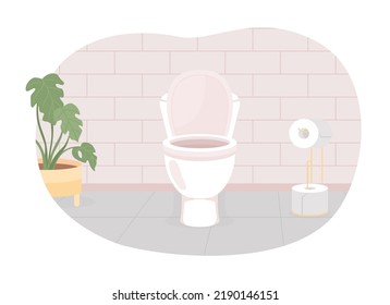 Clean toilet bowl in restroom 2D vector isolated illustration. Bathroom equipment. Home flat interior on cartoon background. Domestic colourful editable scene for mobile, website, presentation