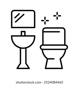 clean toilet icon, shine surface wc bowl, hygiene bathroom concept, keep toilette sanitary, thin line symbol on background