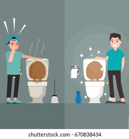 Clean Toilet Versus Dirty Toilet