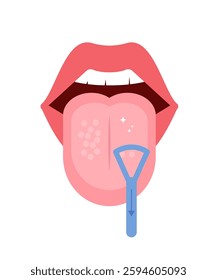 Clean the tongue using a tongue scraper. Prevention of bad breath. Stock Illustration Vector Illustration