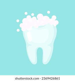 Clean tooth with a foam, cute colorful vector icon illustration