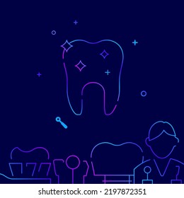 Clean tooth gradient line vector icon, simple illustration on a dark blue background, YYY related bottom border.