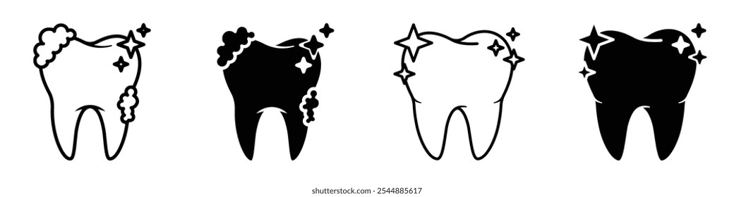 clean tooth icon collection in black and white filled and solid vector style.