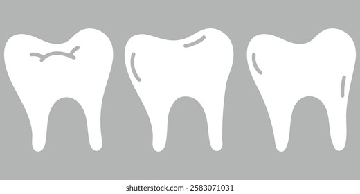 clean tooth icon collection in black and white filled and solid vector style. Tooth or teeth icons for dentistry clinic, toothpaste and dental mouthwash. Vector outline healthy tooth or teeth icons. 