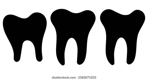 clean tooth icon collection in black and white filled and solid vector style. Tooth or teeth icons for dentistry clinic, toothpaste and dental mouthwash. Vector outline healthy tooth or teeth icons. 