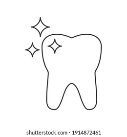 Clean Tooth icon. Dental care, prevention check up, stomatology services, smiling tooth, vector line icon set, linear design.