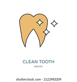 clean tooth icon from dentist collection. Thin outline clean tooth, dentistry, dental detailed offset lineal color icon isolated on white background. Line vector clean tooth sign, symbol for web and 