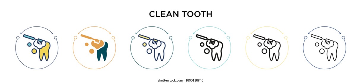 Clean tooth icon in filled, thin line, outline and stroke style. Vector illustration of two colored and black clean tooth vector icons designs can be used for mobile, ui, web