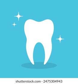 Clean tooth logo or icon. White molar on blue background.