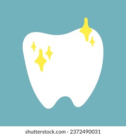 A clean tooth shines with a vector illustration. The concept of badges of healthcare and medical institutions. Vector design healthy, clean tooth, dentistry. A tooth after a visit to the dentist, blue