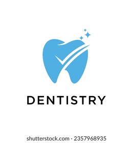 Clean Tooth Teeth Dentist Dental dentistry with Check mark Stars logo design